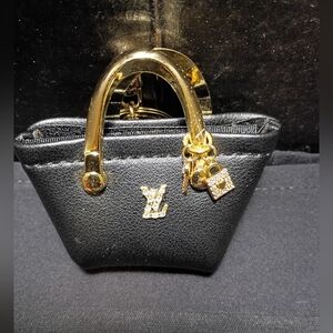 Black and Gold Designer Mini Bag Charm Keychain